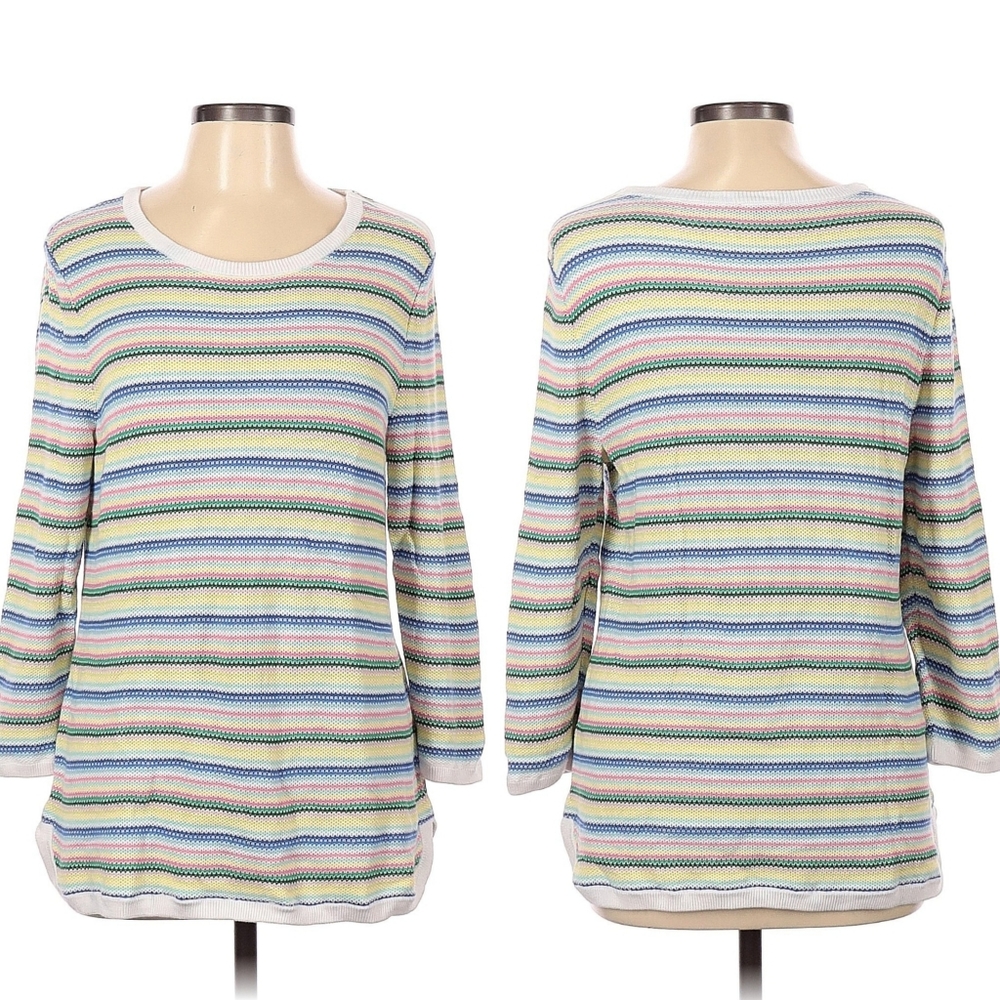 Talbots Rainbow Color Pattern One Shoulder Zip 3/4 Sleeve Top Size L
